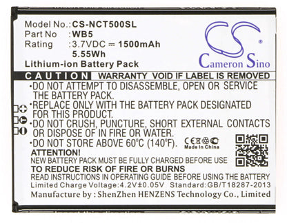 Replacement Battery for INQ  Cloud Touch – Mobile, SmartPhone – 1500mAh / 5.55Wh / 3.7V