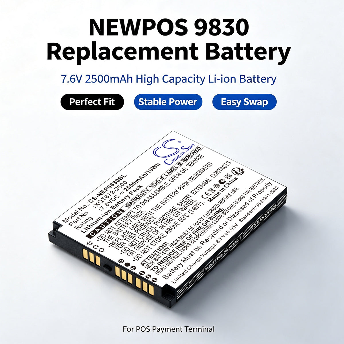 Replacement Battery for NEWPOS 9830 – Payment Terminal – 2500mAh / 7.6V
