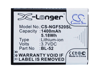 Replacement Battery for NGM  Forward Young – Mobile, SmartPhone – 1400mAh / 5.18Wh / 3.7V
