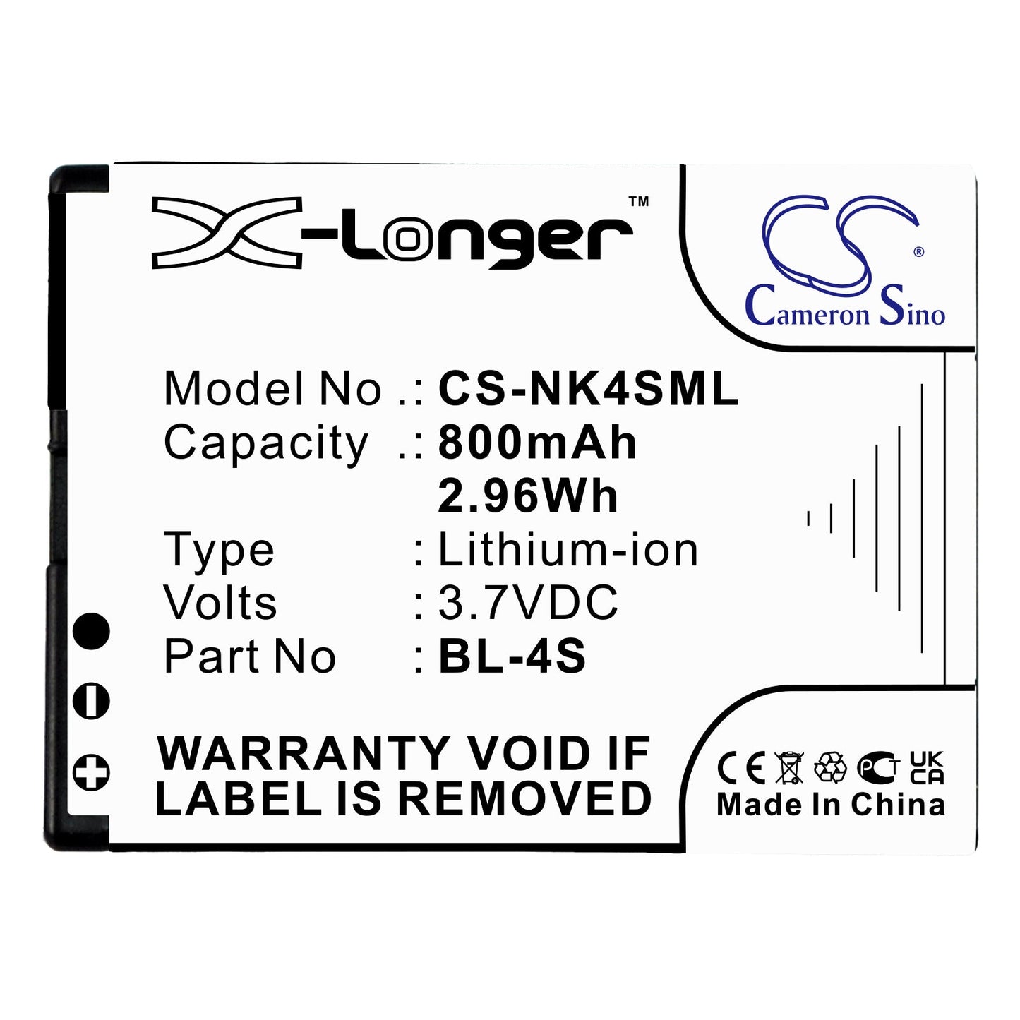 Replacement Battery for Nokia  2680 – Mobile, SmartPhone – 800mAh / 2.96Wh / 3.7V