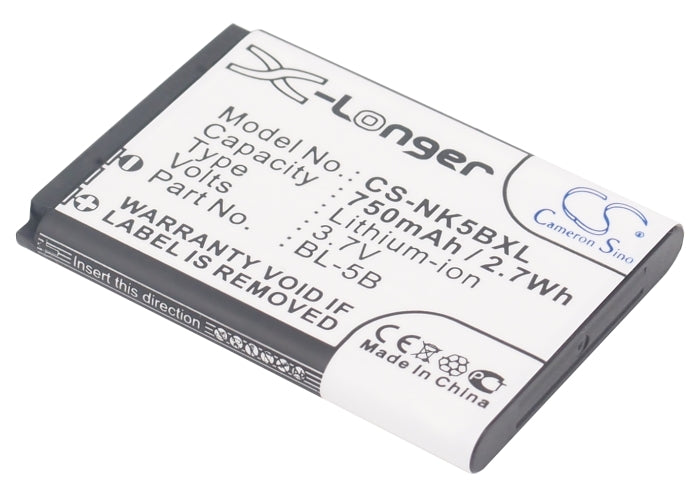 Replacement Battery for Nokia  2610 – Mobile, SmartPhone – 750mAh / 2.78Wh / 3.7V
