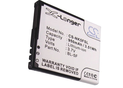 Replacement Battery for Nokia  6210 Navigator – Mobile, SmartPhone – 950mAh / 3.52Wh / 3.7V