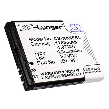 Replacement Battery for Nokia  N78 – Mobile, SmartPhone – 1100mAh / 4.07Wh / 3.7V