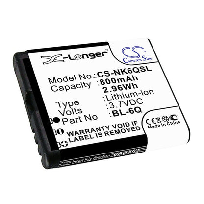 Replacement Battery for Nokia  6700 Classic – Mobile, SmartPhone – 800mAh / 2.96Wh / 3.7V