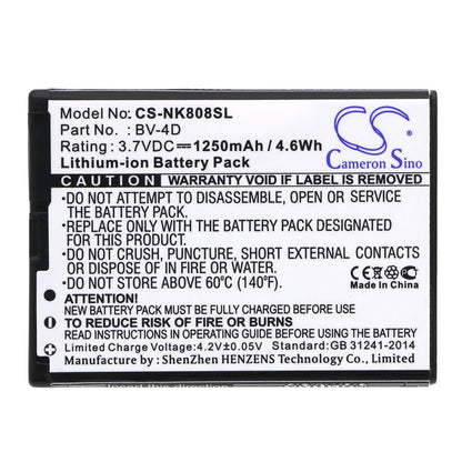 Replacement Battery for Nokia  808 – Mobile, SmartPhone – 1250mAh/4.63Wh / 3.7V