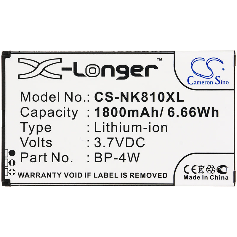 Replacement Battery for Nokia  Lumia 810 – Mobile, SmartPhone – 1800mAh / 6.66Wh / 3.7V