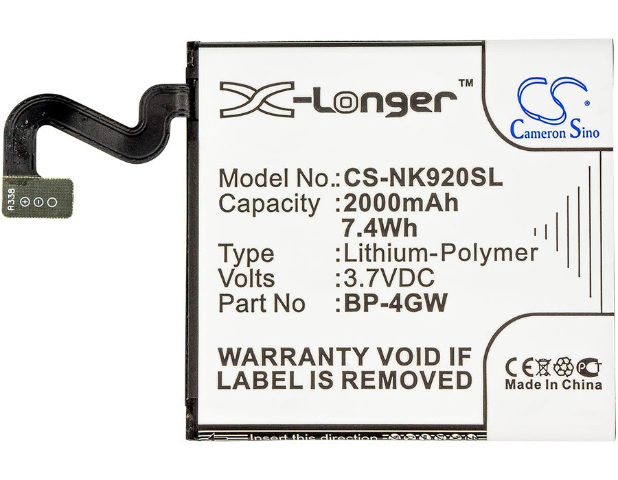 Replacement Battery for Nokia  Lumia 920 – Mobile, SmartPhone – 2000mAh / 7.40Wh / 3.7V