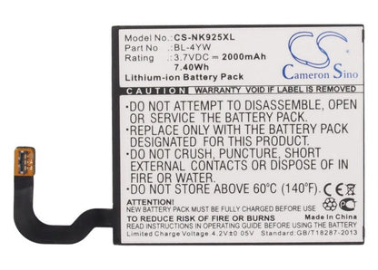 Replacement Battery for Nokia  Catwalk – Mobile, SmartPhone – 2000mAh / 7.40Wh / 3.7V