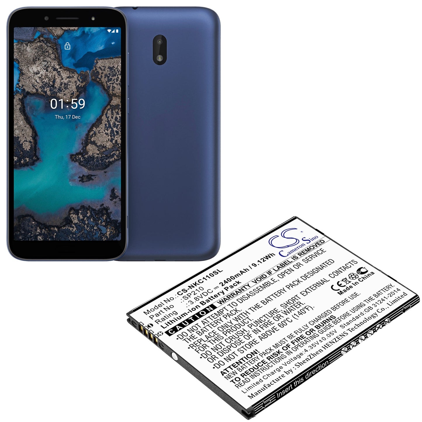 Replacement Battery for Nokia  C1 Plus – Mobile, SmartPhone – 2400mAh / 9.12Wh / 3.8V