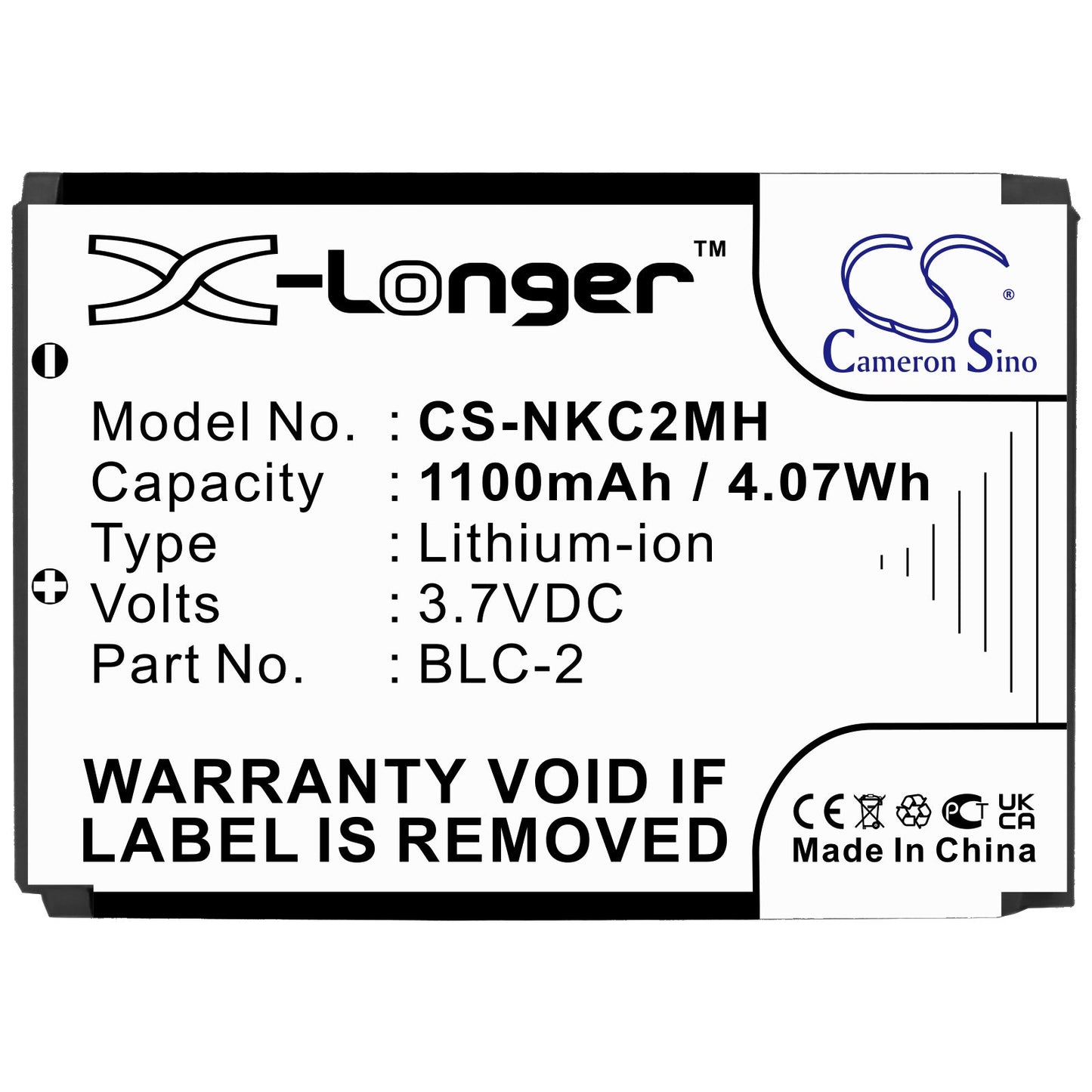 Replacement Battery for Nokia  1220 – Mobile, SmartPhone – 1100mAh / 4.07Wh / 3.7V