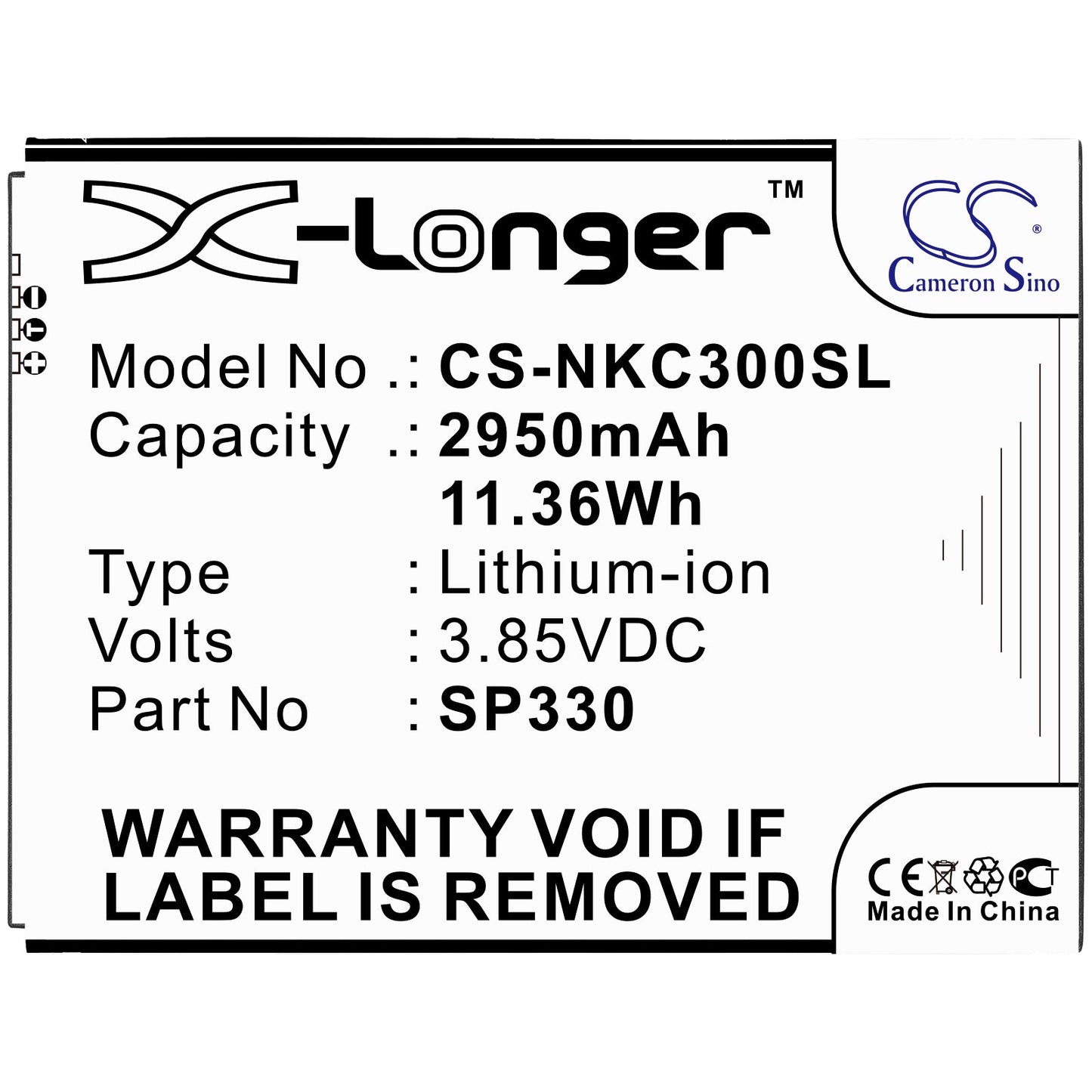 Replacement Battery for Nokia  C3 2020 – Mobile, SmartPhone – 2950mAh / 11.36Wh / 3.85V