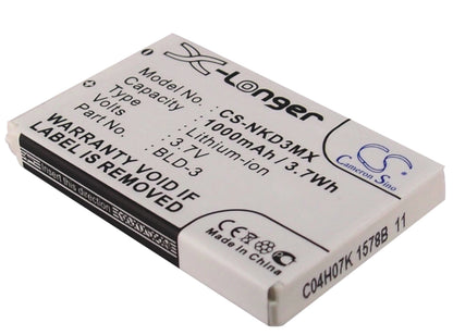 Replacement Battery for Nokia  2100 – Mobile, SmartPhone – 1000mAh / 3.70Wh / 3.7V