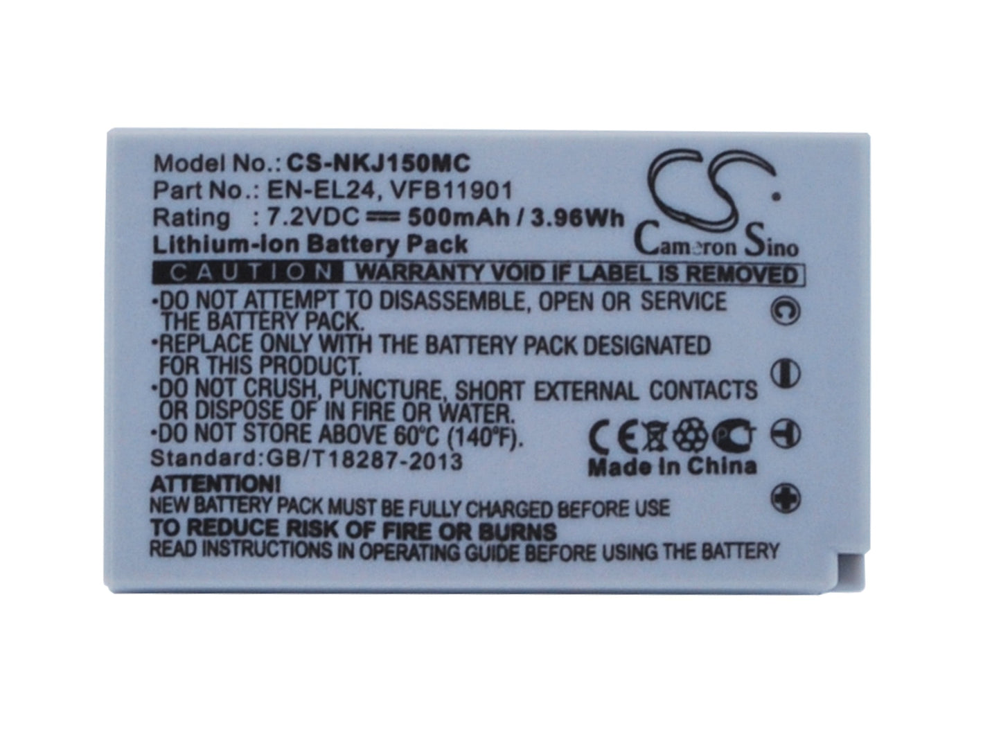 Replacement Battery for Nikon  1 J5 – Camera – 500mAh / 3.96Wh / 7.2V