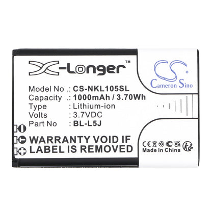 Replacement Battery for Nokia  105 2023 – Mobile, SmartPhone – 1000mAh / 3.70Wh / 3.7V
