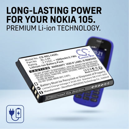 Replacement Battery for Nokia 105+ 2022 – Mobile, SmartPhone – 1000mAh / 3.7V