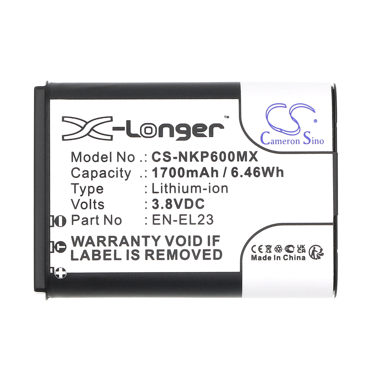Replacement Battery for NiKon Coolpix P600 – Camera – 1700mAh / 3.8V