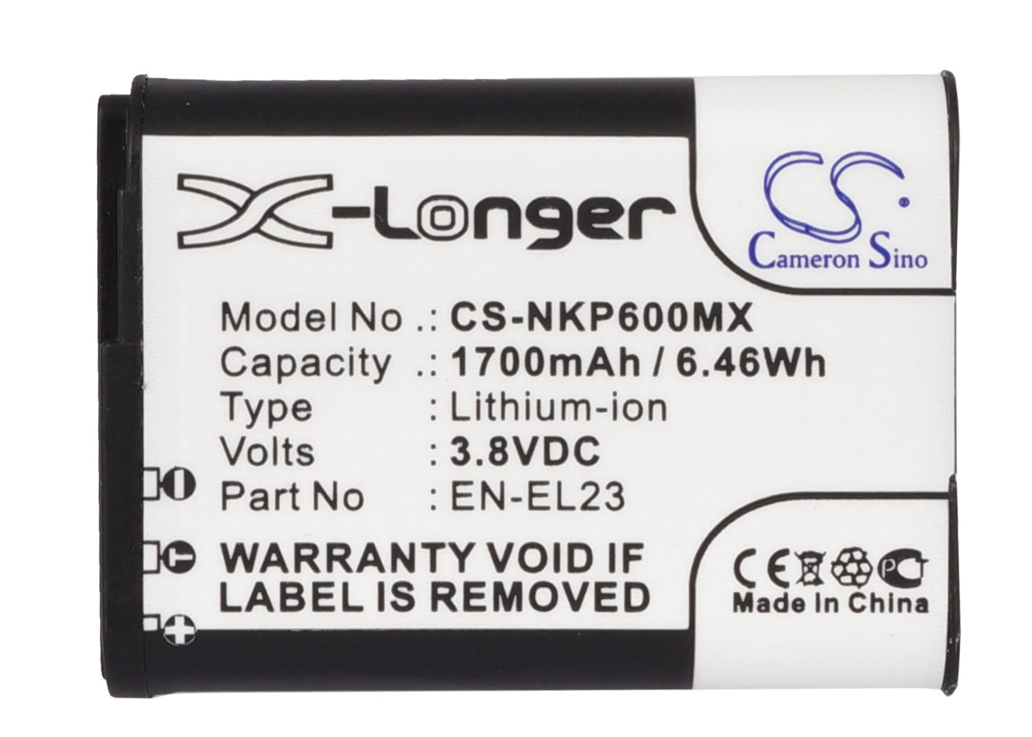 Replacement Battery for Nikon  Coolpix P600 – Camera – 1700mAh / 6.46Wh / 3.8V