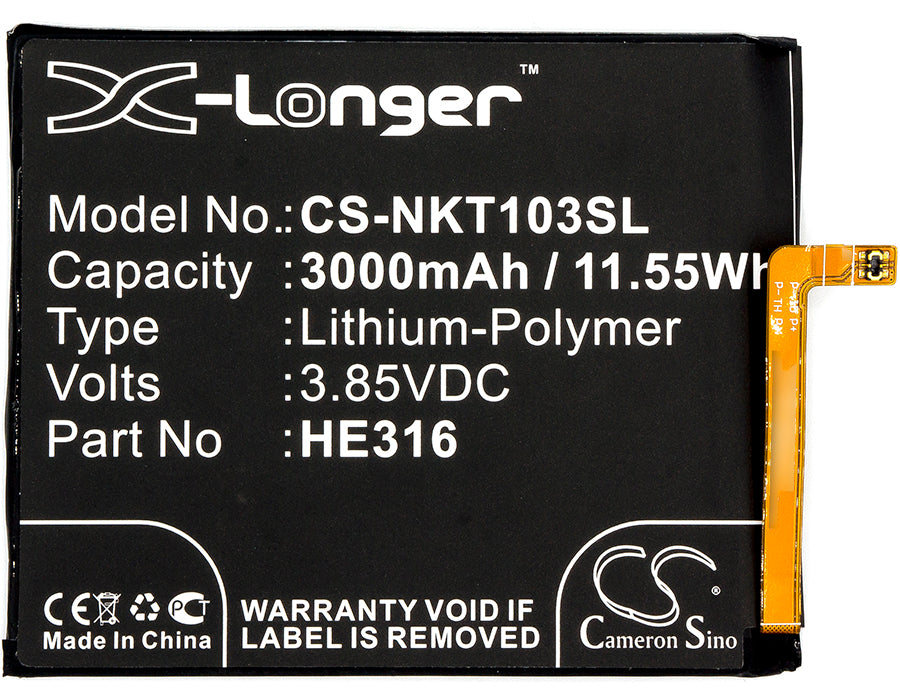 Replacement Battery for Nokia  6 – Mobile, SmartPhone – 3000mAh / 11.55Wh / 3.85V