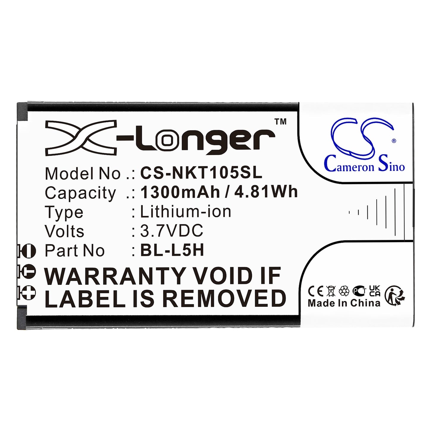 Replacement Battery for Nokia  105 2023 – Mobile, SmartPhone – 1300mAh / 4.81Wh / 3.7V