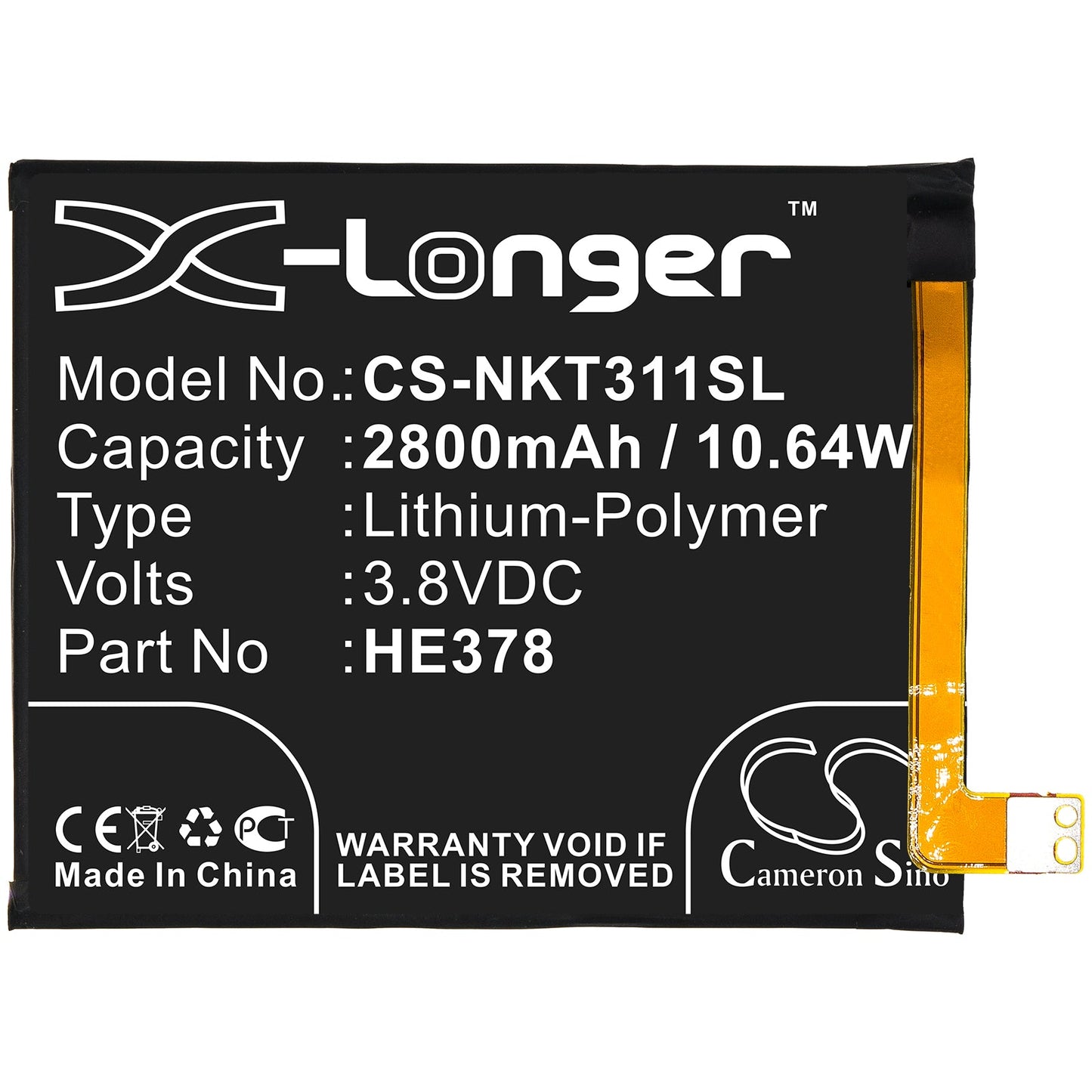 Replacement Battery for Nokia  3.1A – Mobile, SmartPhone – 2800mAh / 10.64Wh / 3.8V