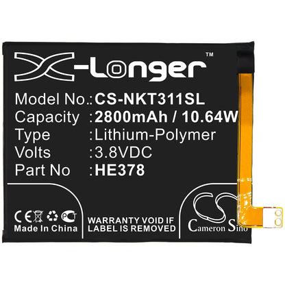Replacement Battery for Nokia  3.1A – Mobile, SmartPhone – 2800mAh / 10.64Wh / 3.8V