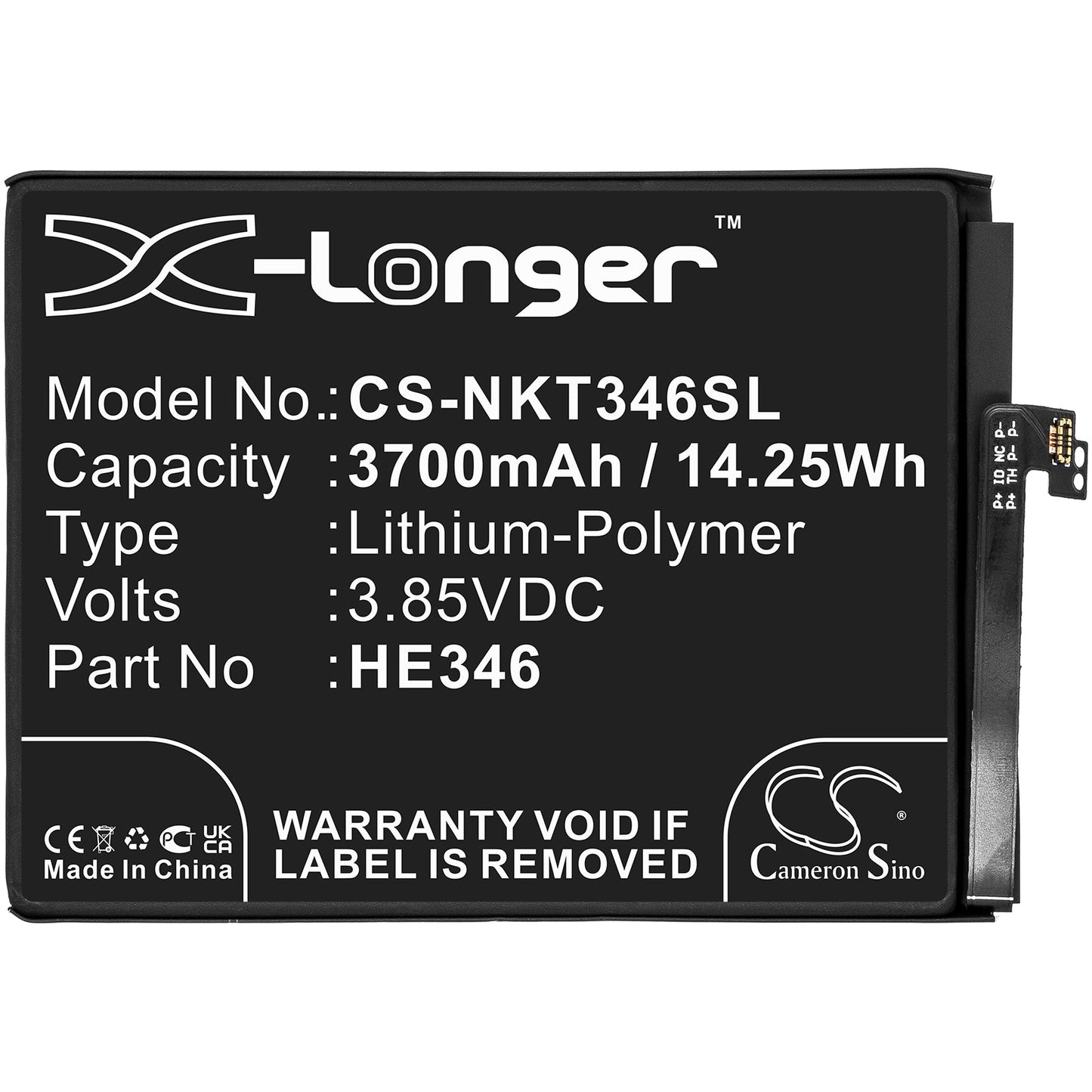 Replacement Battery for Nokia  7 Plus – Mobile, SmartPhone – 3700mAh / 14.25Wh / 3.85V