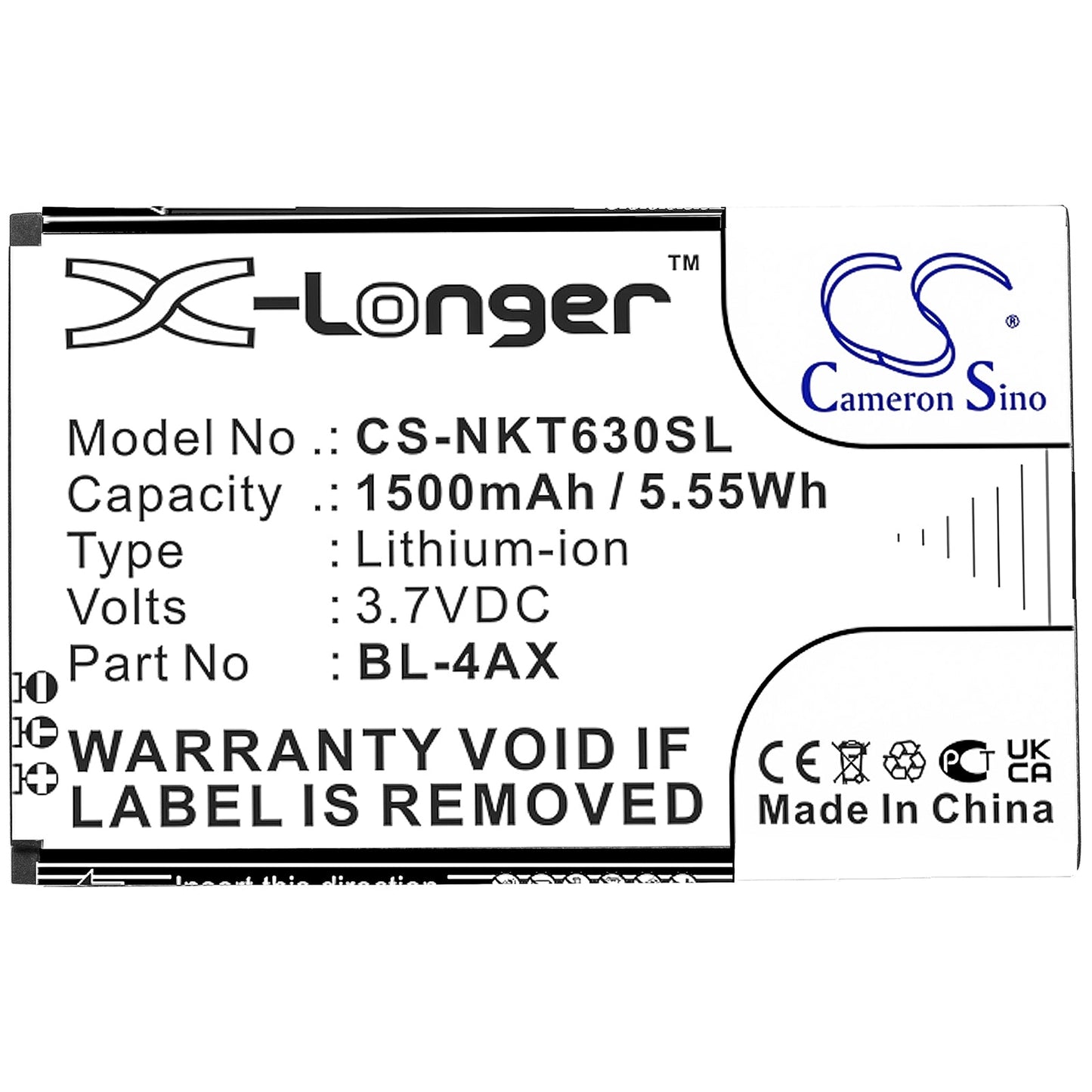 Replacement Battery for Nokia  6300 4G – Mobile, SmartPhone – 1500mAh / 5.55Wh / 3.7V