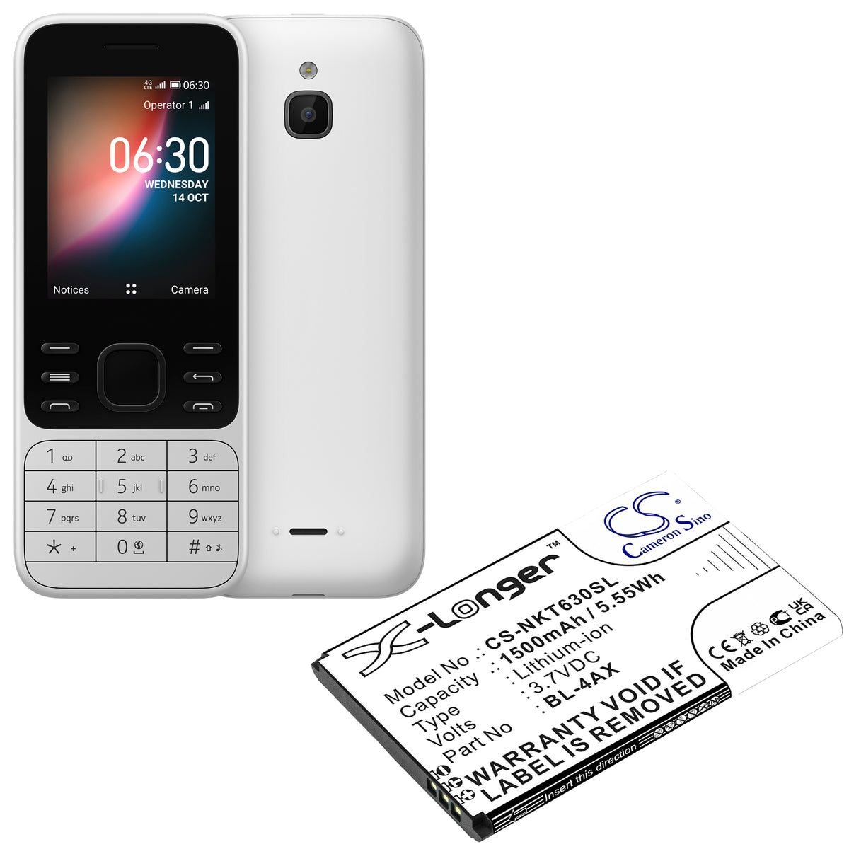 Replacement Battery for Nokia 6300 4G – Mobile, SmartPhone – 1500mAh / 3.7V