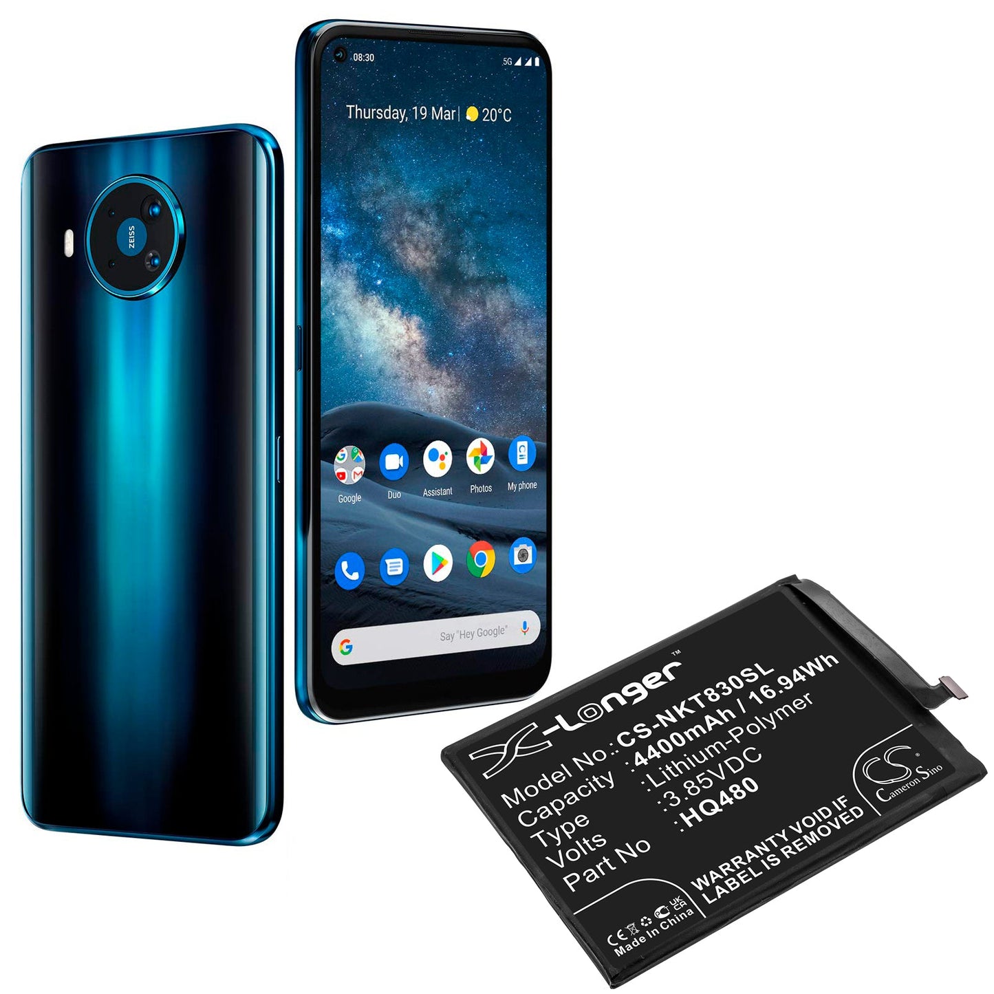 Replacement Battery for Nokia  8 V 5G – Mobile, SmartPhone – 4400mAh / 16.94Wh / 3.85V