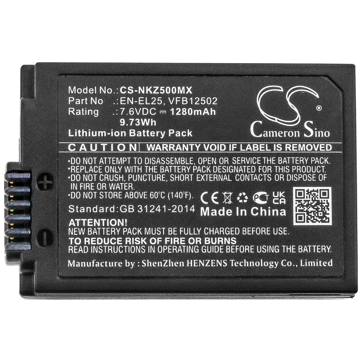 Replacement Battery for Nikon  Z FC Mirrorless – Camera – 1280mAh / 9.73Wh / 7.6V