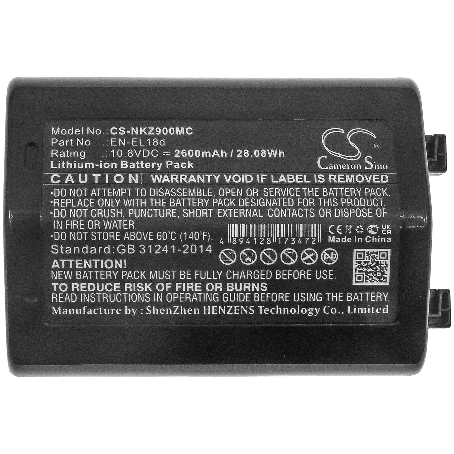 Replacement Battery for NIKON  D6 – Camera – 2600mAh / 28.08Wh / 10.8V