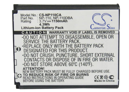 Replacement Battery for Casio Exilim EX-FC200S – Camera – 1150mAh / 3.7V
