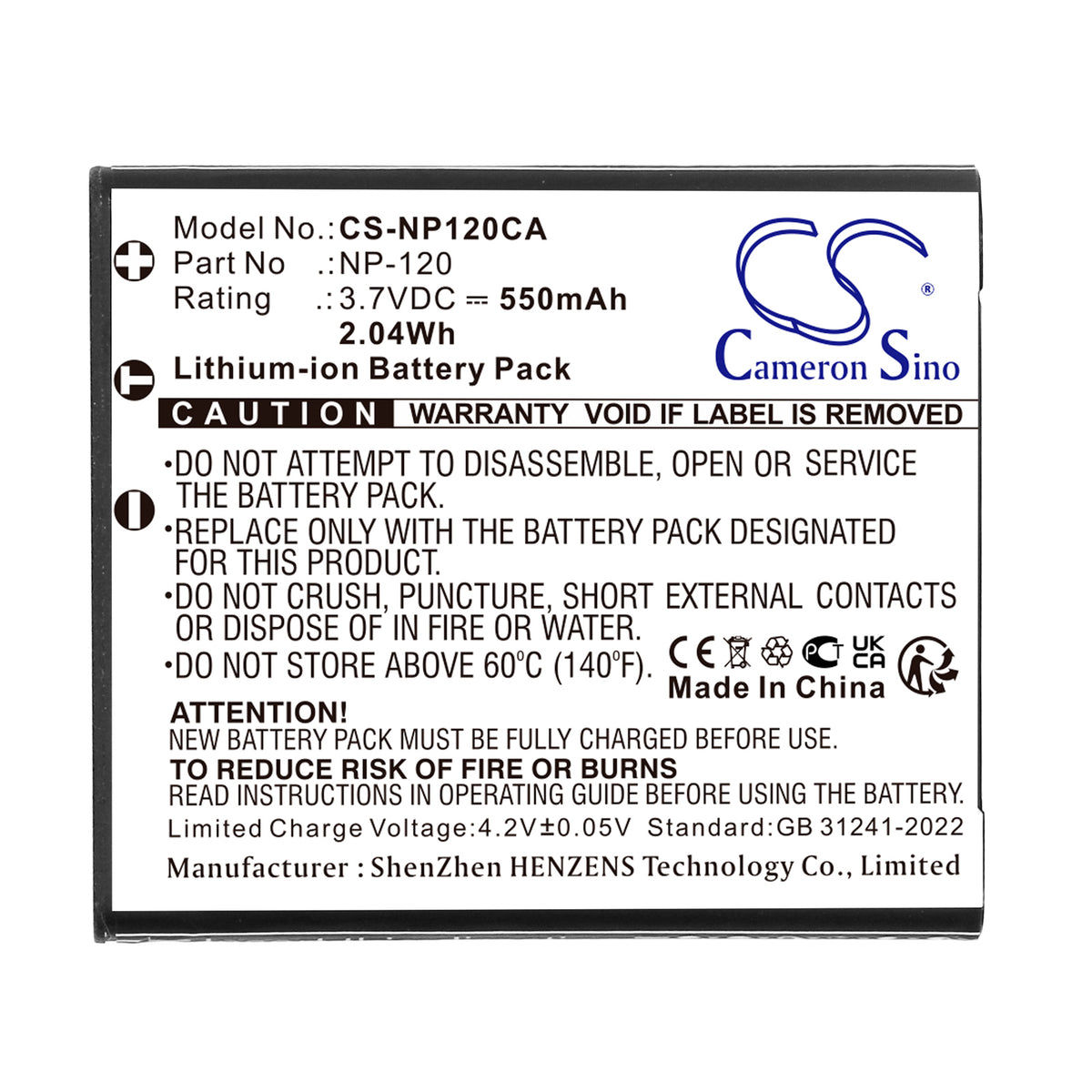Replacement Battery for Casio Exilim EX-EX-S200BK – Camera – 550mAh / 3.7V