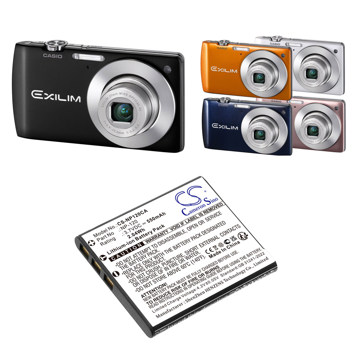 Replacement Battery for Casio Exilim EX-EX-S200BK – Camera – 550mAh / 3.7V