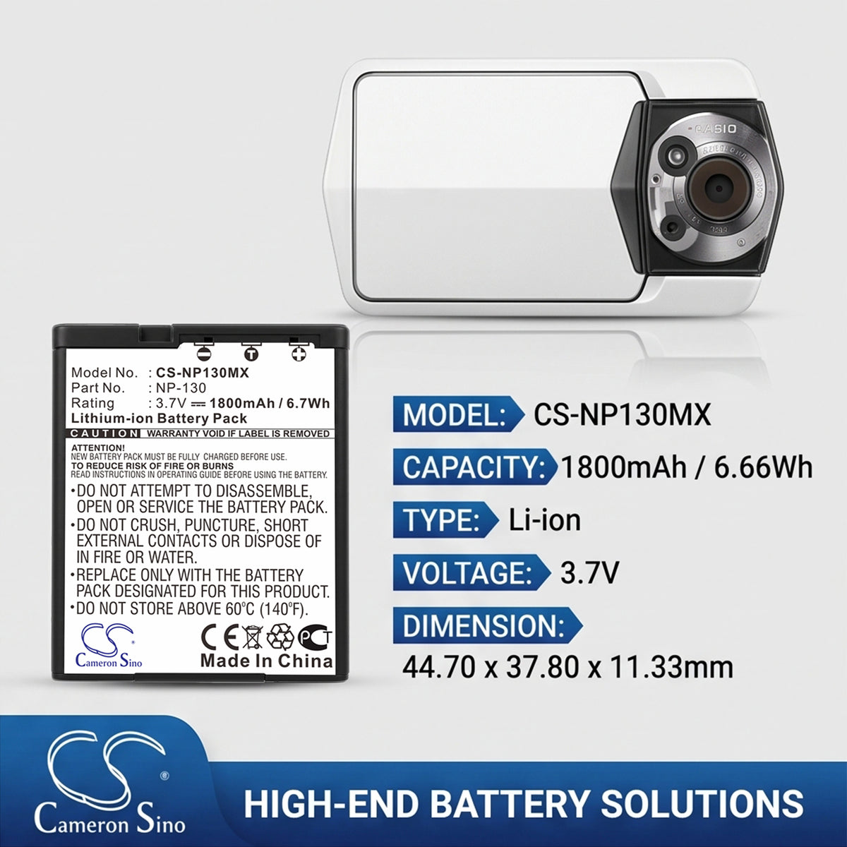 Replacement Battery for Casio Exilim EX-H30 – Camera – 1800mAh / 3.7V