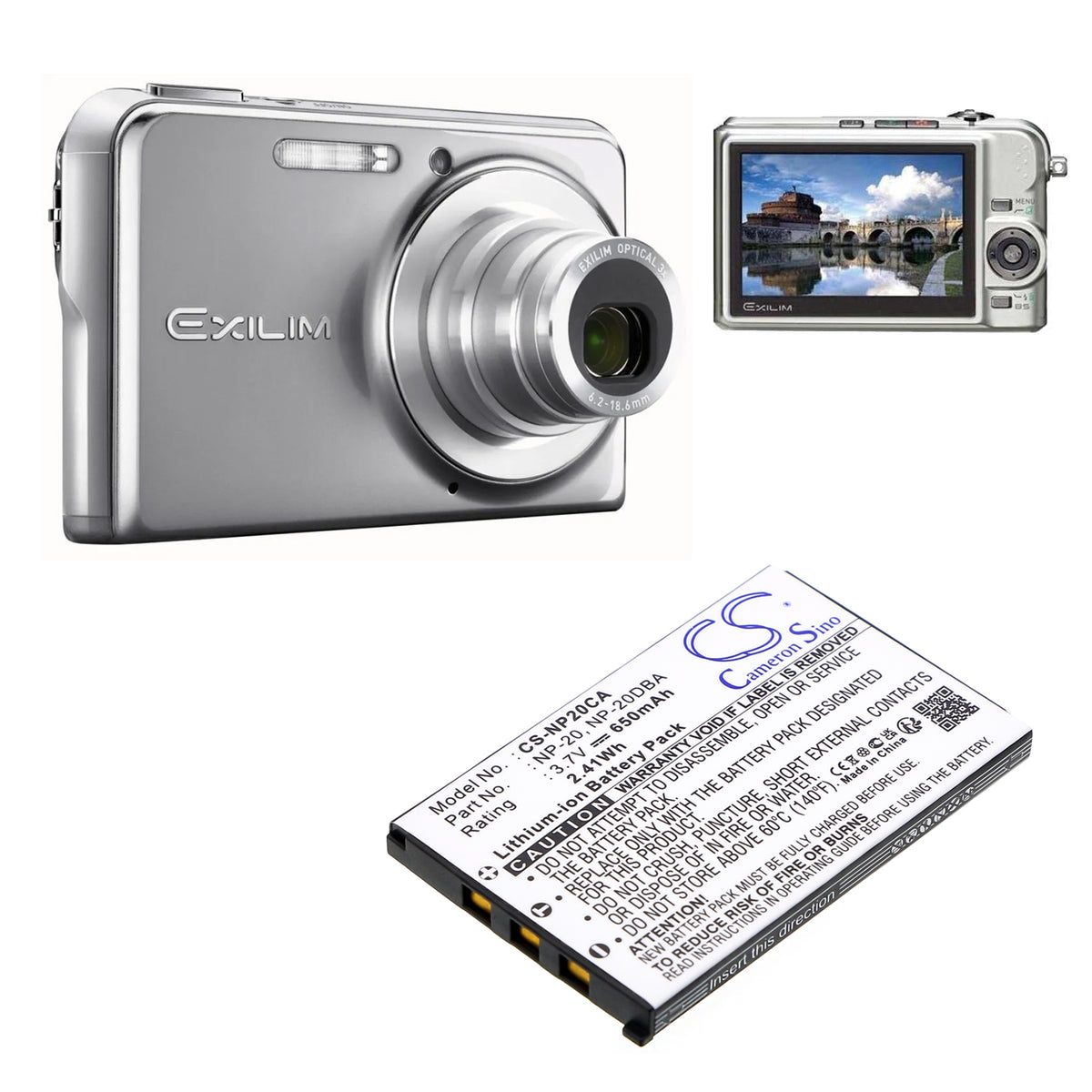 Replacement Battery for Casio Exilim EX-S770SR – Camera – 650mAh / 3.7V