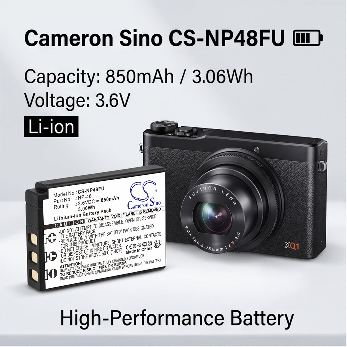 Replacement Battery for Fujifilm XQ1 – Camera – 850mAh / 3.6V