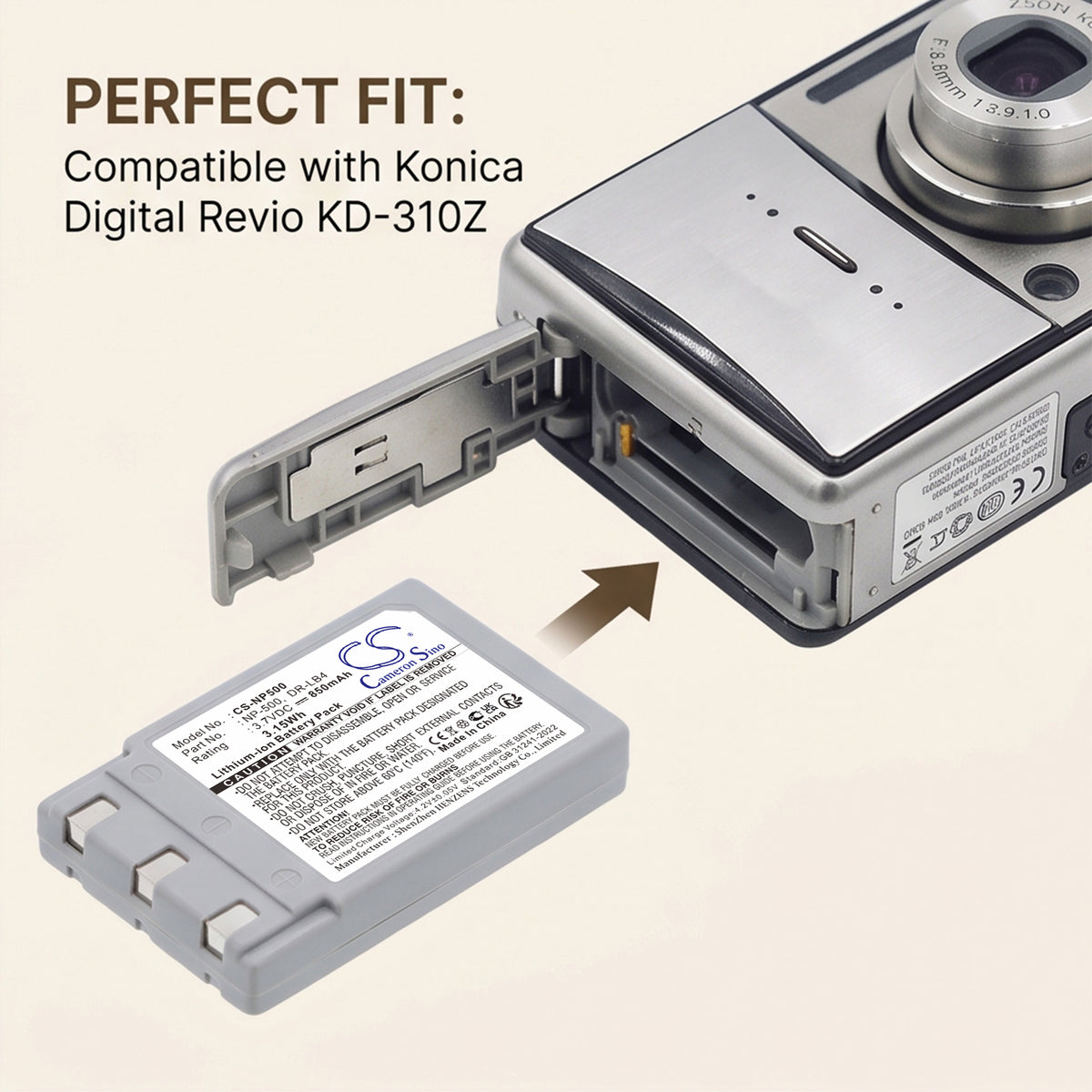Replacement Battery for Minolta | KONICA DiMAGE G400 – Camera – 850mAh / 3.7V