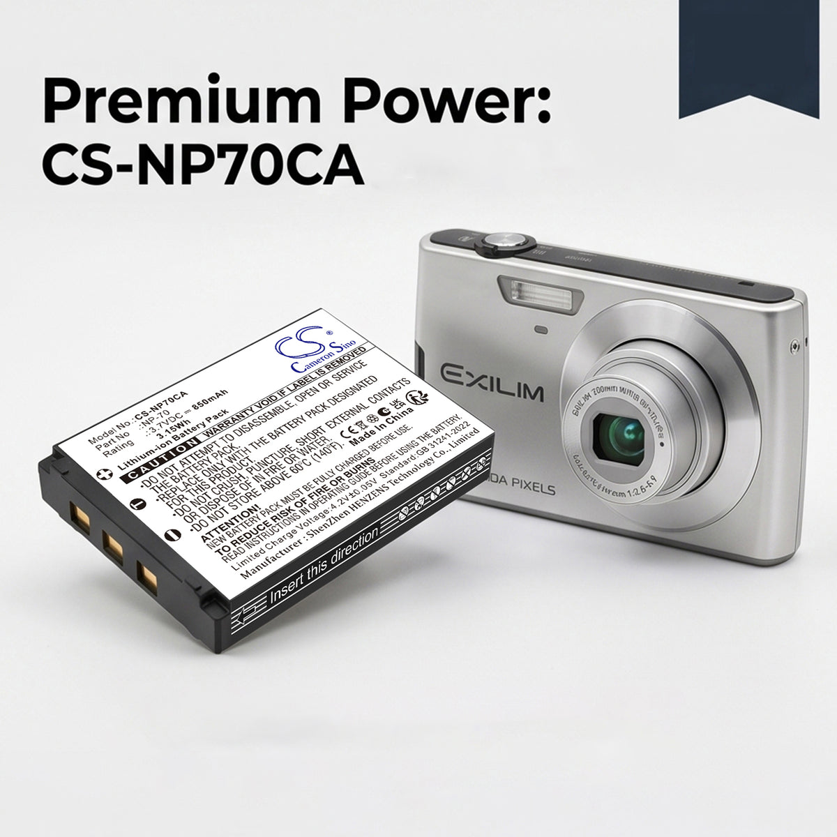 Replacement Battery for Casio Exilim Zoom EX-Z250BE – Camera – 1050mAh / 3.7V