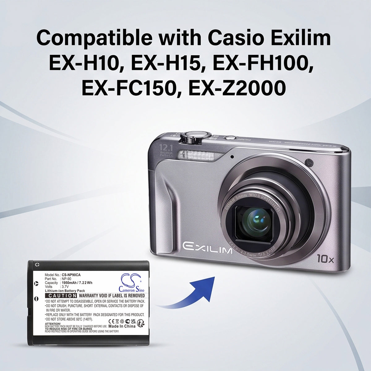 Replacement Battery for Casio Exilim EX-H10 – Camera – 1950mAh / 3.7V