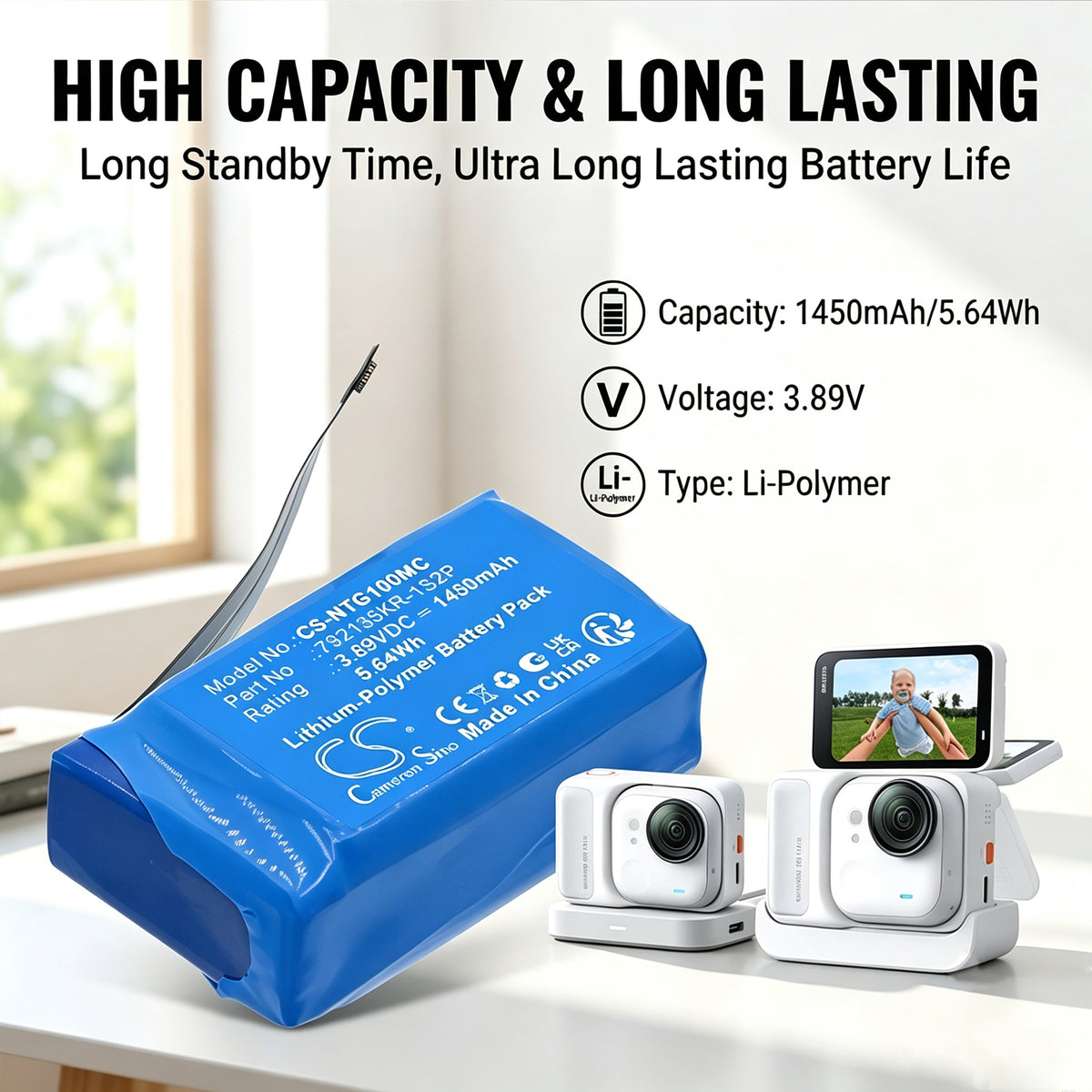 Replacement Battery for Insta360 GO Ultra – Camera – 1450mAh