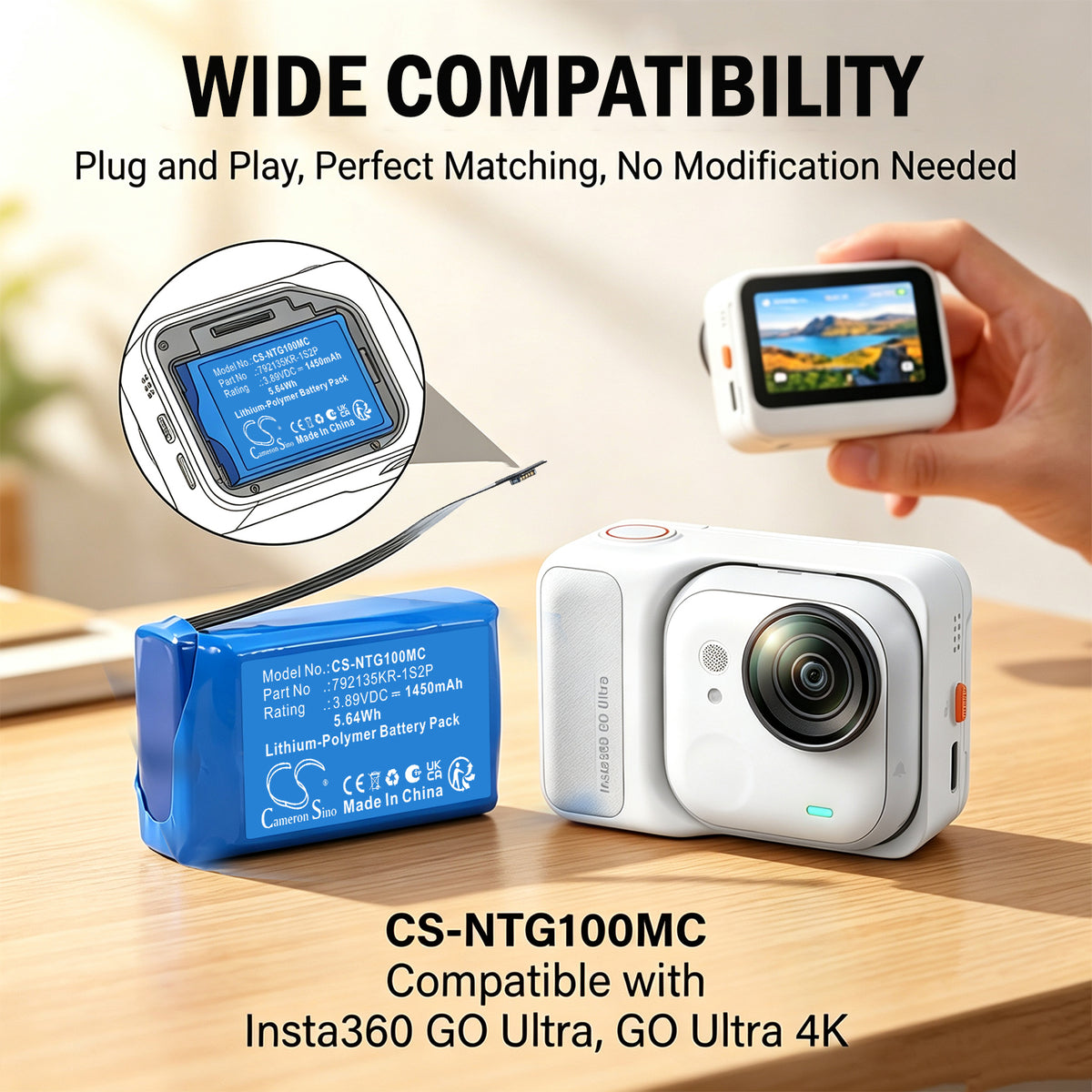 Replacement Battery for Insta360 GO Ultra – Camera – 1450mAh