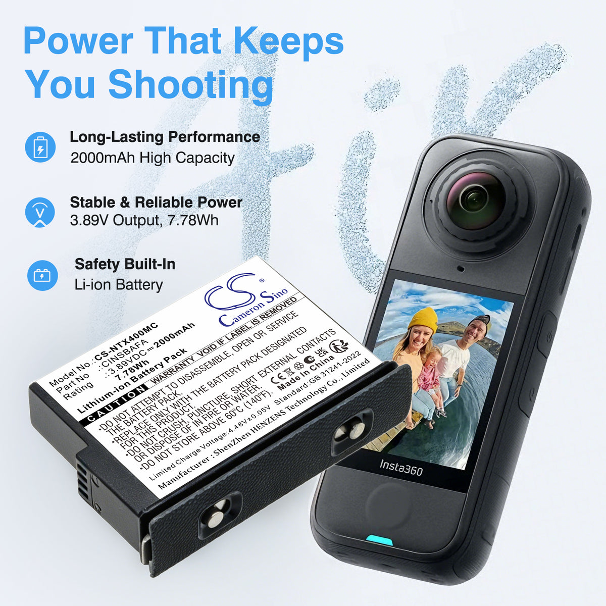 Replacement Battery for Insta360 X4 Air – Camera – 2000mAh / 3.89V
