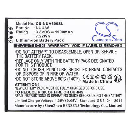 Replacement Battery for NUU A6L – Mobile, SmartPhone – 1900mAh / 3.8V