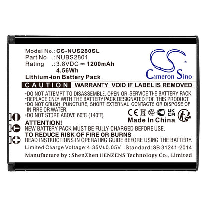 Replacement Battery for NUU  Mobile F4L 4G LTE – Mobile, SmartPhone – 1200mAh / 4.56Wh / 3.8V
