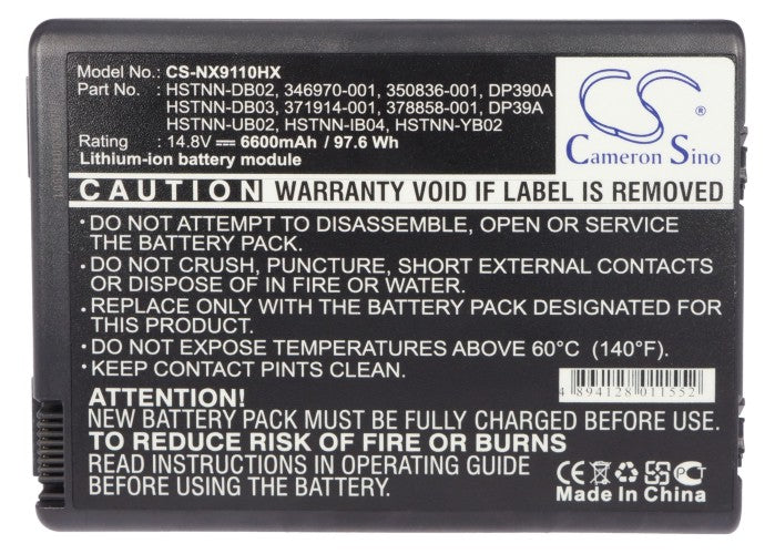 Replacement Battery for Compaq  Business Notebook NX9100 – Notebook, Laptop – 6600mAh / 97.68Wh / 14.8V