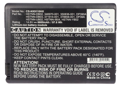 Replacement Battery for Compaq  Business Notebook NX9100 – Notebook, Laptop – 6600mAh / 97.68Wh / 14.8V