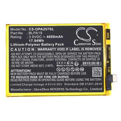Replacement Battery for OPPO  A58 – Mobile, SmartPhone – 4600mAh / 17.94Wh / 3.9V