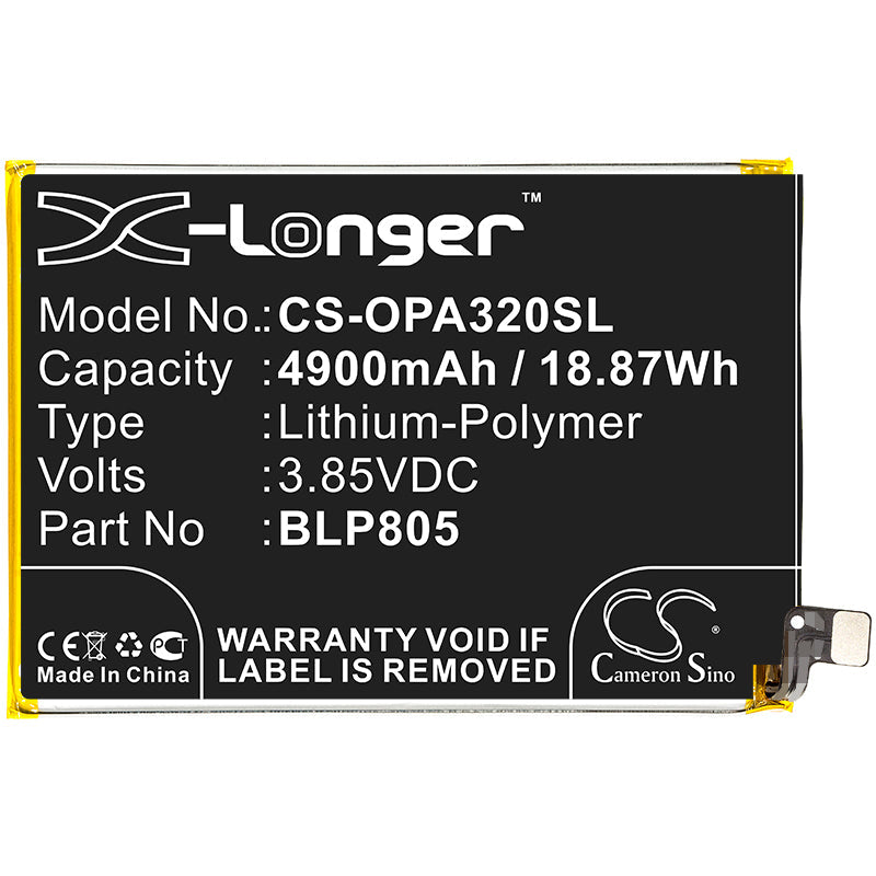 Replacement Battery for OPPO  A32 – Mobile, SmartPhone – 4900mAh / 18.87Wh / 3.85V