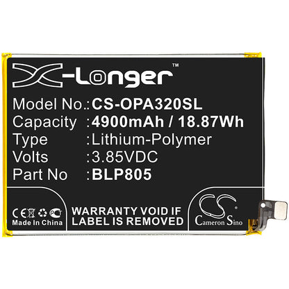 Replacement Battery for OPPO  A32 – Mobile, SmartPhone – 4900mAh / 18.87Wh / 3.85V